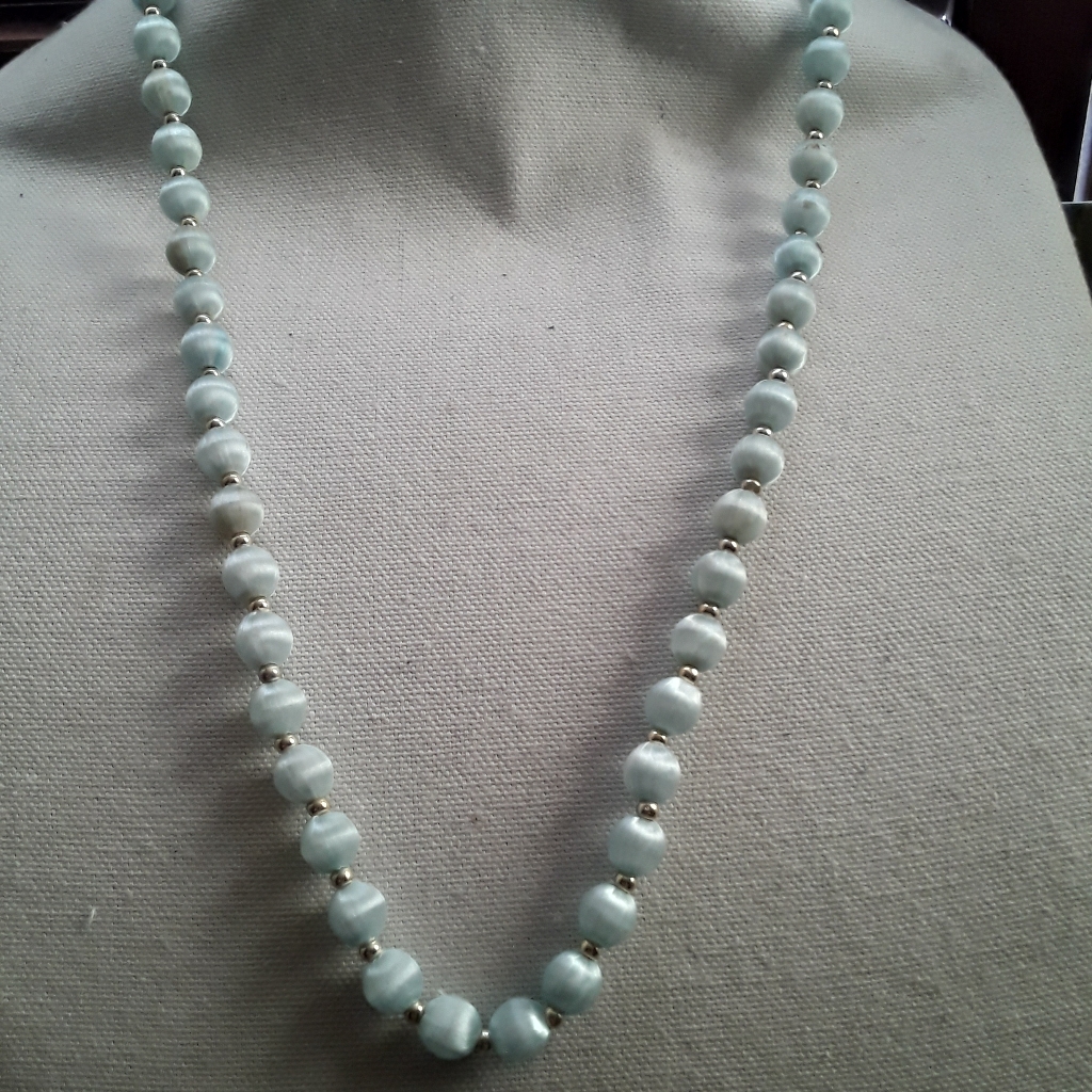 Vintage Aqua Blue Ribbon Covered Necklace